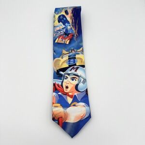 Vintage 1994 Ralph Marlin Speed Racer Speed In The Lead Blue Anime Silk Tie